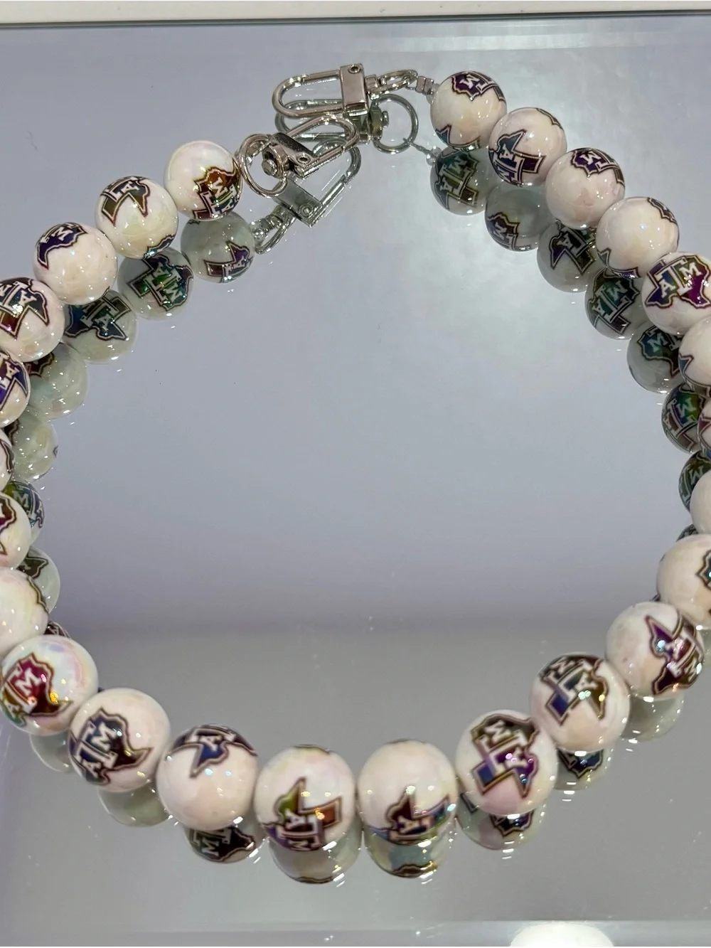 New White Bead Texas A&M Bag Chain 18 inches